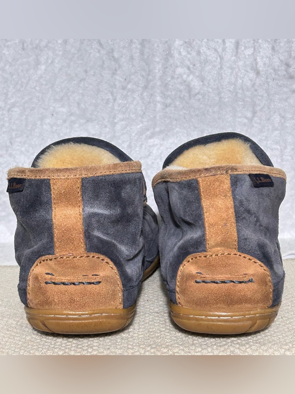 LL Bean Mens Blue Suede Wicked Good Shearling-Lined Moc SlipOn Boots Shoes SZ 10 - Picture 4 of 11